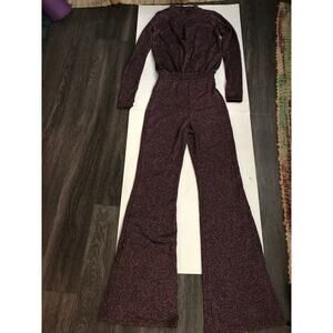 PrettyLittleThing  Pink Sequin Keyhole Front Long Sleeve Jumpsuit Holiday Party